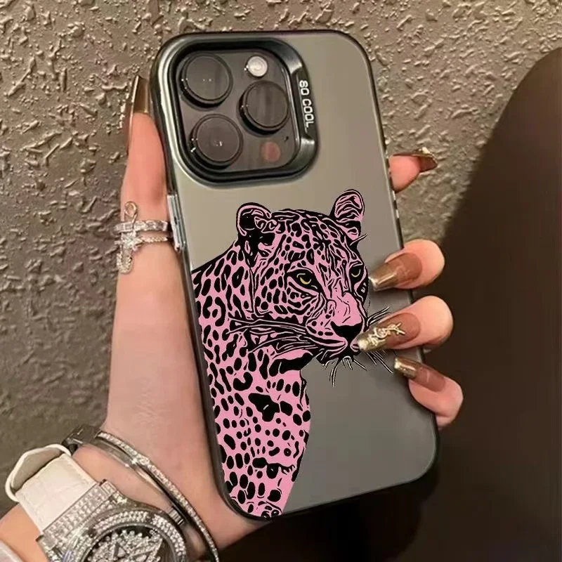 

Pink leopard print phone case for iPhone 16 15 14 13 12 11 Pro/ Max/Plus anti-fingerprint shock-proof rear cover