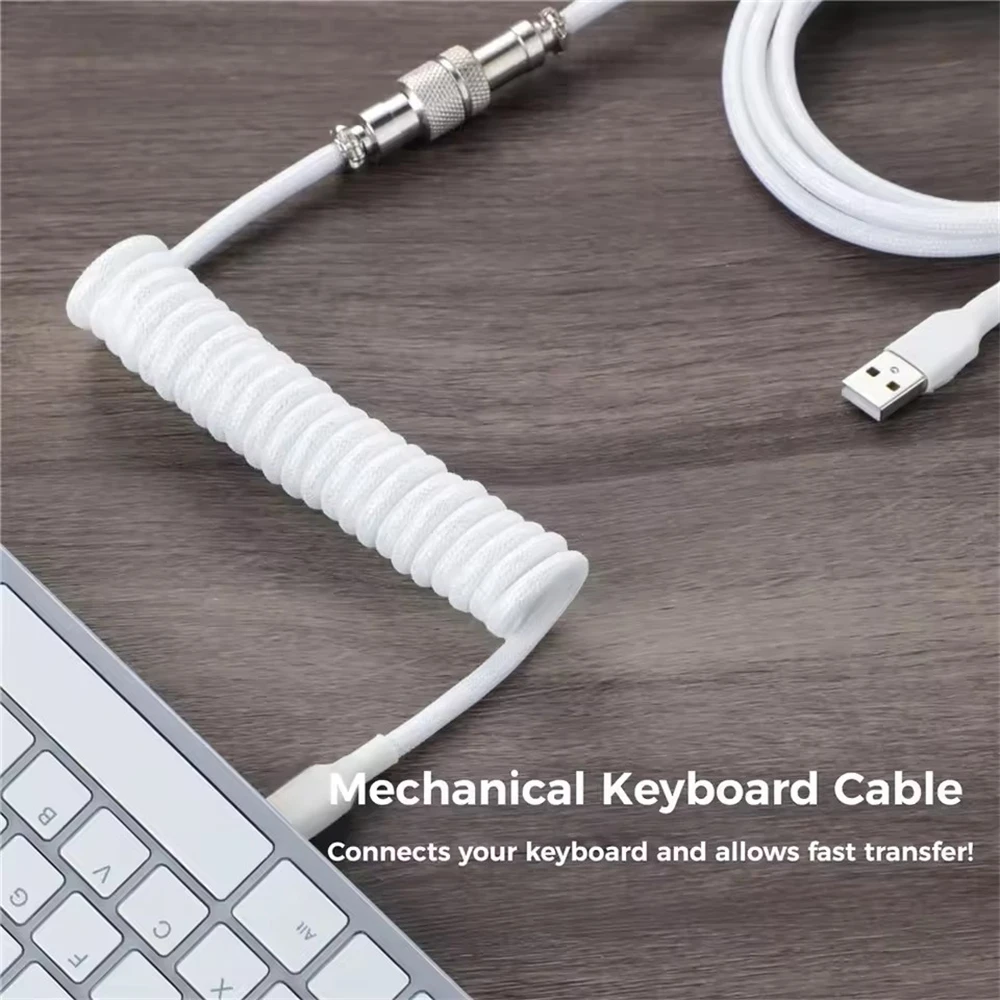 USB Type C Coiled Cable for Mechanical Keyboard, 3M Max Aviator Aviation Connector Cord for Desktop Computer