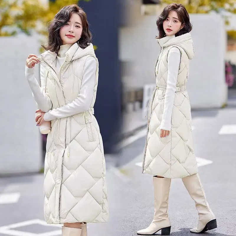 

Women Down Cotton Vest Jacket Korean Sleeveless Cotton-Padded Thicken Warm Parka Waistcoat Mid Long Vest Coat Female XQ229