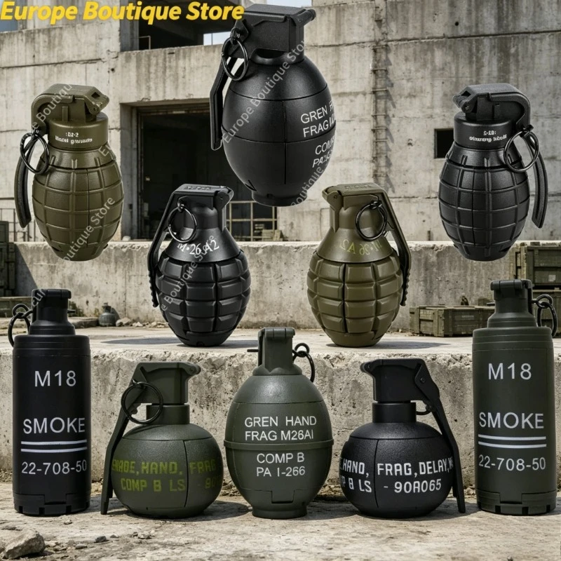Novelty Toy M67 Smoke Grenade Model Water Burst 10 Different Styles Game Prop for Outdoor Play Tactical Wargame Gear