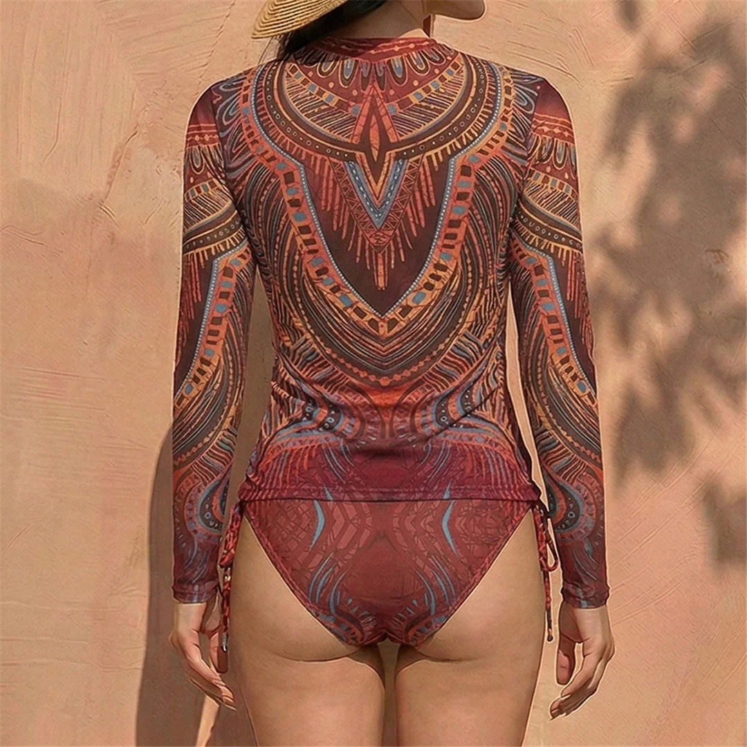 S - XXL Langarm-Bikini mit Blumenmuster, Damen-Badeanzug, zweiteiliges Bikini-Set, Badebekleidung, Badeanzug, Modell V8062 – Detail 11