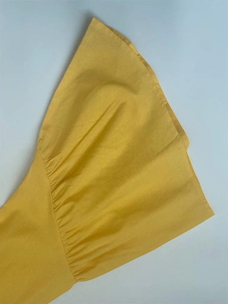 ชุดเดรสสั้นสีฟ้าสำหรับงานปาร์ตี้ฤดูร้อน แขนบาน คอวี ทรงหลวม ชายระบายจีบ สไตล์ลำลอง สวยสง่า เหมาะสำหรับออกงาน