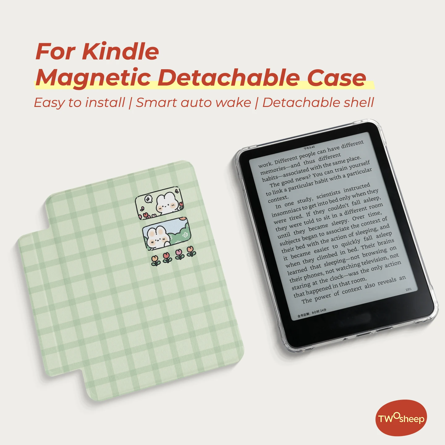 Twosheep suit for Kindle 11th Colosoft Paperwhite 12th 11th 10th 7th Magnetic Detachable Clear Back Auto Wake Sleep Cute Style