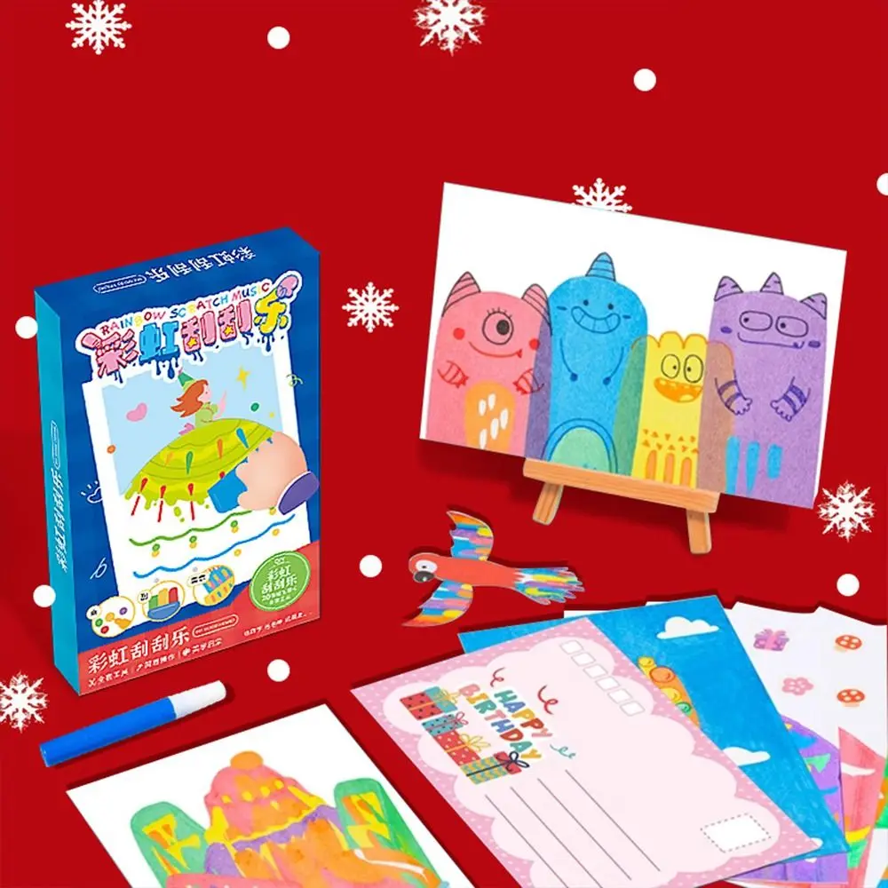 Drawing Papers Squeegee Art Paint Kit Animal Pattern DIY Material Rainbow Dot Scratch Painting Arts Painting Teaching Tools