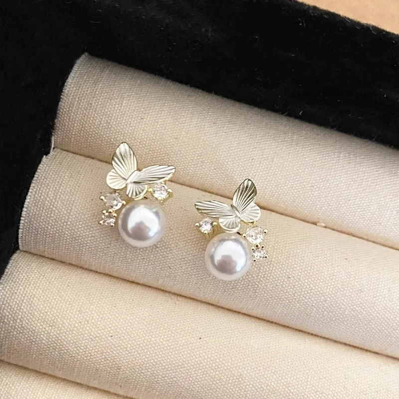 優しいフレンチスタイルの輝くダイヤモンドパールイヤリング、女性用、軽やかな高級感、ハイエンドイヤリング、絶妙なイヤリング