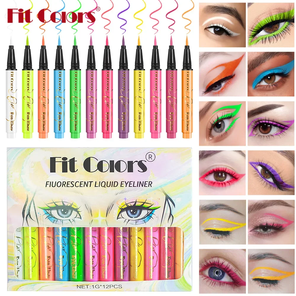 12 Pcs Fluorescent Eyeliner Pen Set Multi-function Body Painting Fashion Waterproof Lasting Neon Lights Colorful Party Cosmetics