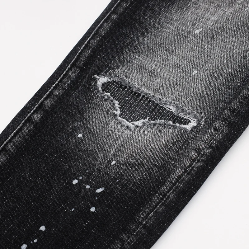 

Street designer's fashionable new men's jeans with torn holes, painted nostalgic stretch, slim fit, washed black gray jeans Y2K