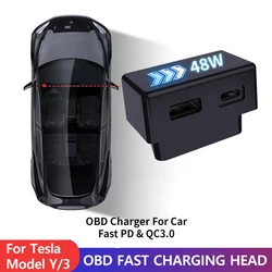 OBD Adapter Car Charging For Tesla Model 3 Y X S obd2 Splitter Charger Adapters Accessories Extender Phone PD USB Fast Charging