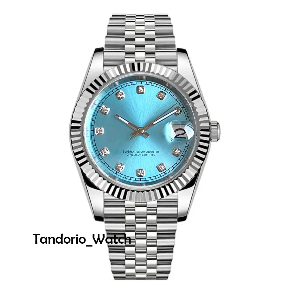 

Tandorio 36 мм/39 мм сапфировое стекло ледяной синий/фиолетовый бриллиантовая шкала NH35A автоматические мужские часы 10ATM платье наручные часы Glidelock Jubilee