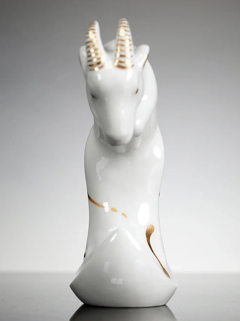 Zodiac series goat, pure white painted gold, animal porcelain