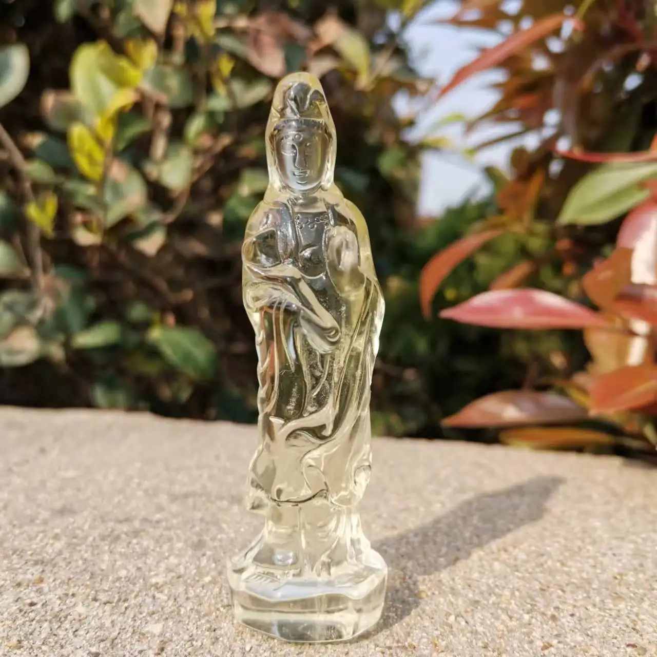 

Natural clear quartz crystal Guanyin carved transparent crystal Buddha statue