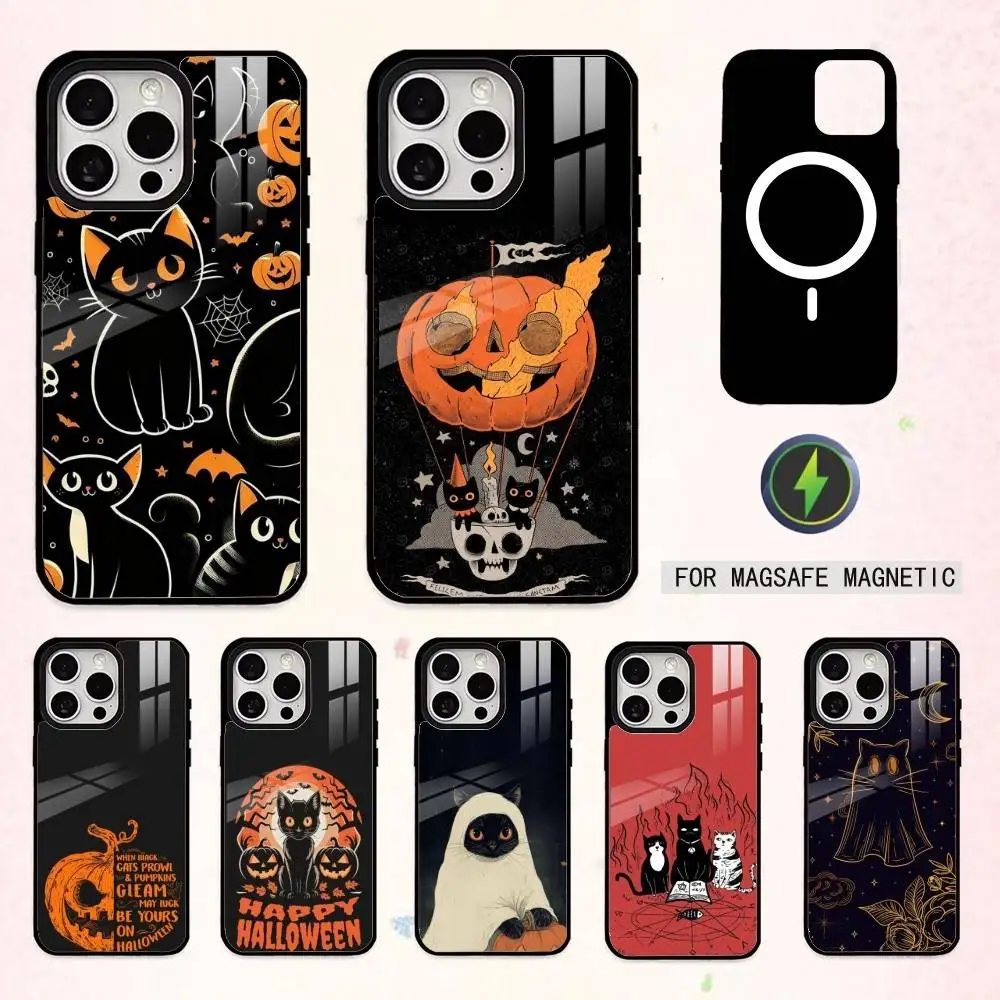 

Funny H-Halloween B-Black Cat Phone Case For iPhone17,16,15,14,13,12,11 Plus,Pro Max Magnetic For Magsafe Wireless Charging