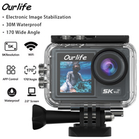 Ourlife 5K Action Camera 4K60FPS 50MP Dual IPS LCD EIS WiFi 170° DVR 30M Waterproof 5X Zoom Action Cam Bicycle Sport Camera