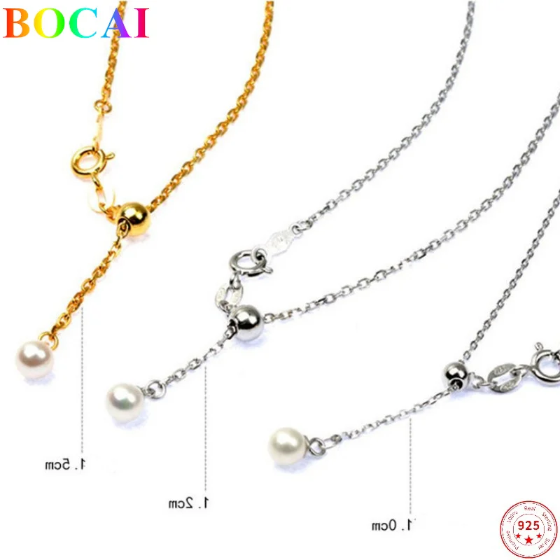 BOCAI S925 Sterling Silver Necklace New Fashion Three Color 1mm 1.2mm 1.5mm O-Chain Adjustable Length Argentum Jewelry for Women