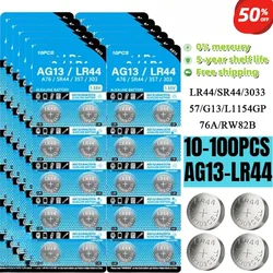 10-100PCS AG13 LR44 A76 1.55V Button Batteries for Watch Toys Remote L1154 SP76 SR44 LR1154 357 303 Cell Coin Alkaline Battery