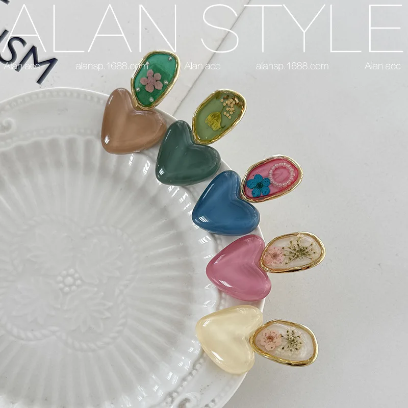 

Заколка для волос из высококачественной смолы, 1 шт., овальная, с жемчужной текстурой, эффектом зыбучих песков, водно-зеленым листом и розовым оттенком, для женских причесок с боковой челкой