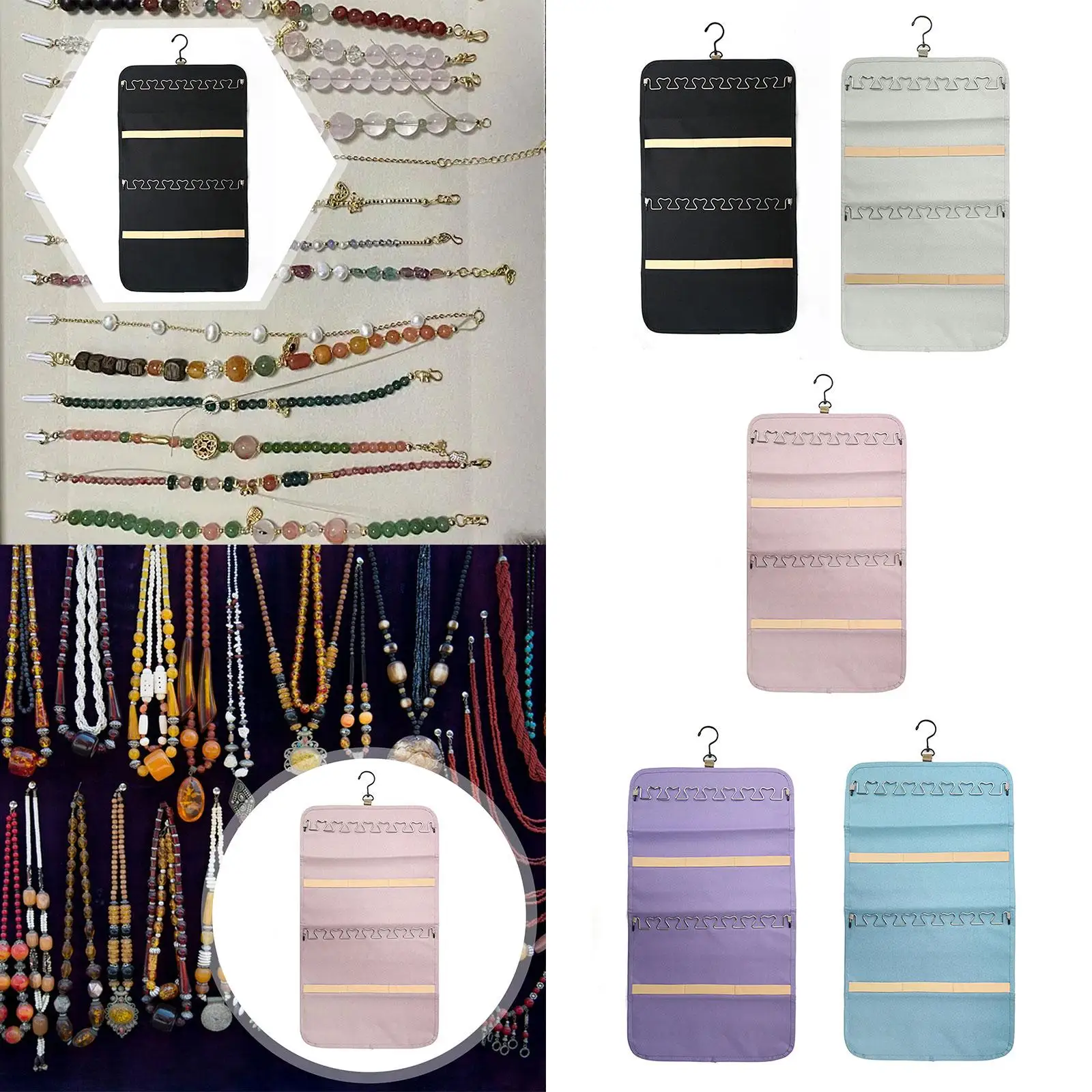 

Jewelry Roll and 32 Pockets, Wall Foldable Jewellery Stand, Hanging Jewelry Organizer for Door