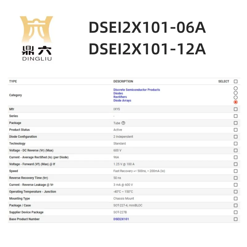 DSEI2X101-06A  600V 96A  DSEI2X101-12A 1.2KV 91A  DIODE MODULE SOT227B