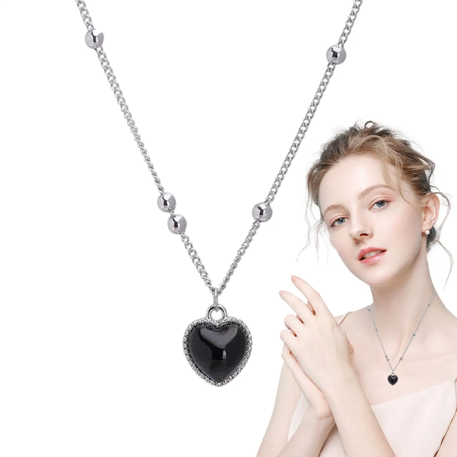 Thermochromic Mood Monitor Heart Pendant Necklace Color Change As Emperature Women Girls Clavicle Chain Necklaces Lover Jewelry