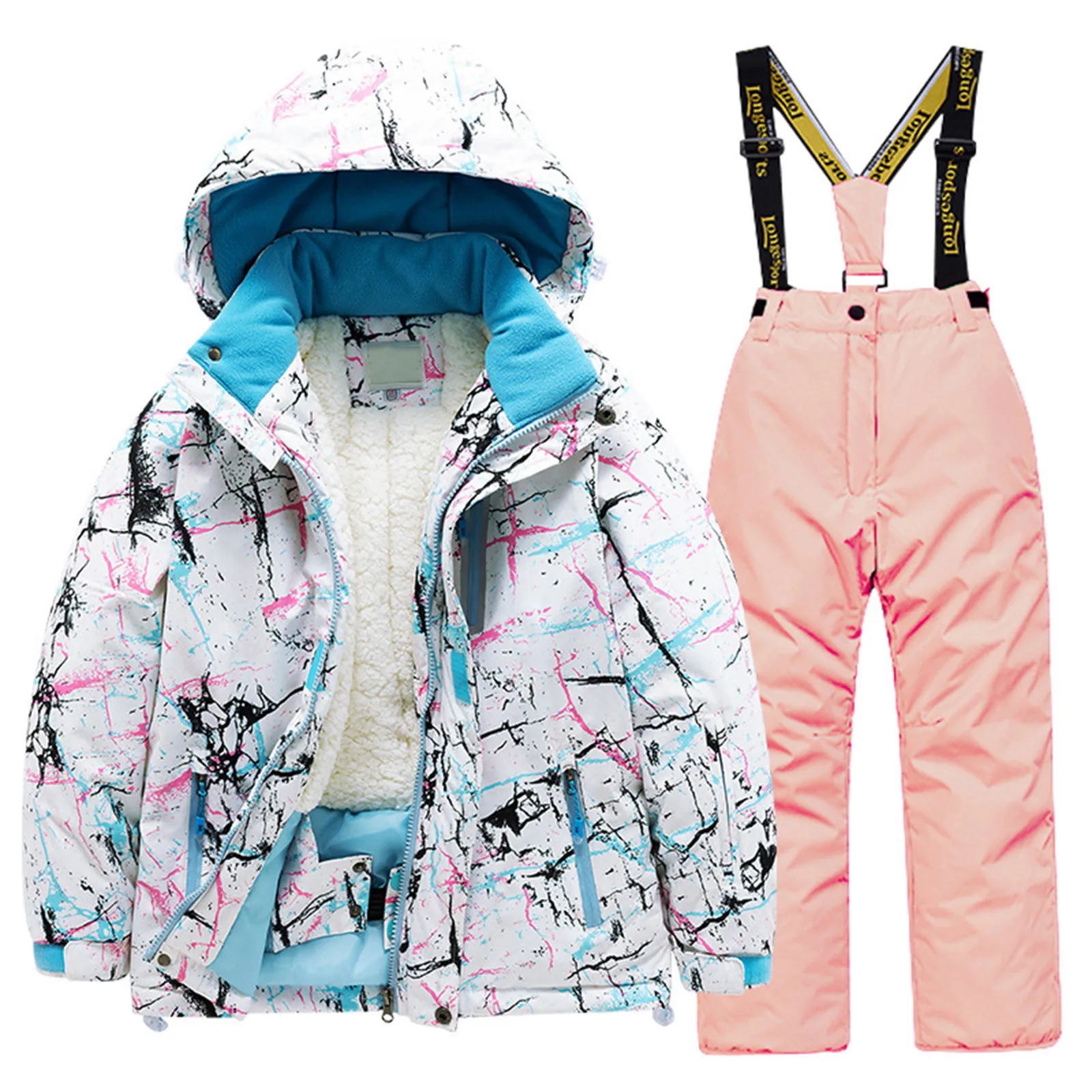 Children Ski Suit Suit Girls Outdoor Thickened Waterproof Windproof Warm Boys Baby Ski Clothes Pants Equipment Snowboard Jacket