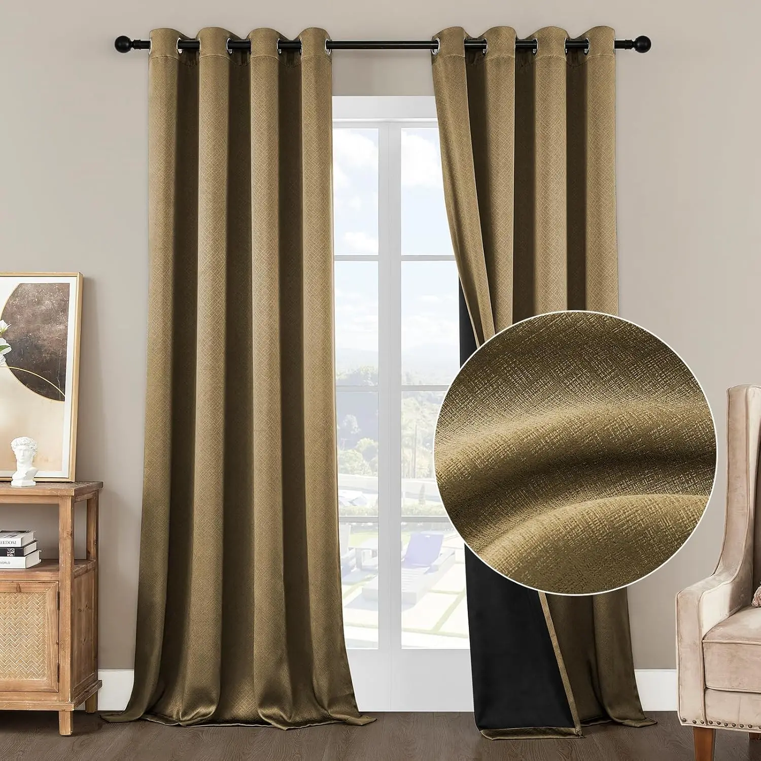 

Gold Blackout Curtains for Bedroom and Living Room 2 Panels Set 84 inches Length Thermal Insulate Curtains, Cold or Heat