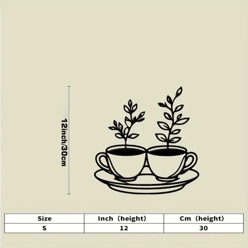 BrewBar Two-Sided Black Metal Coffee Cup Wall Art Modern Iron Sculpture for Kitchen Living Room