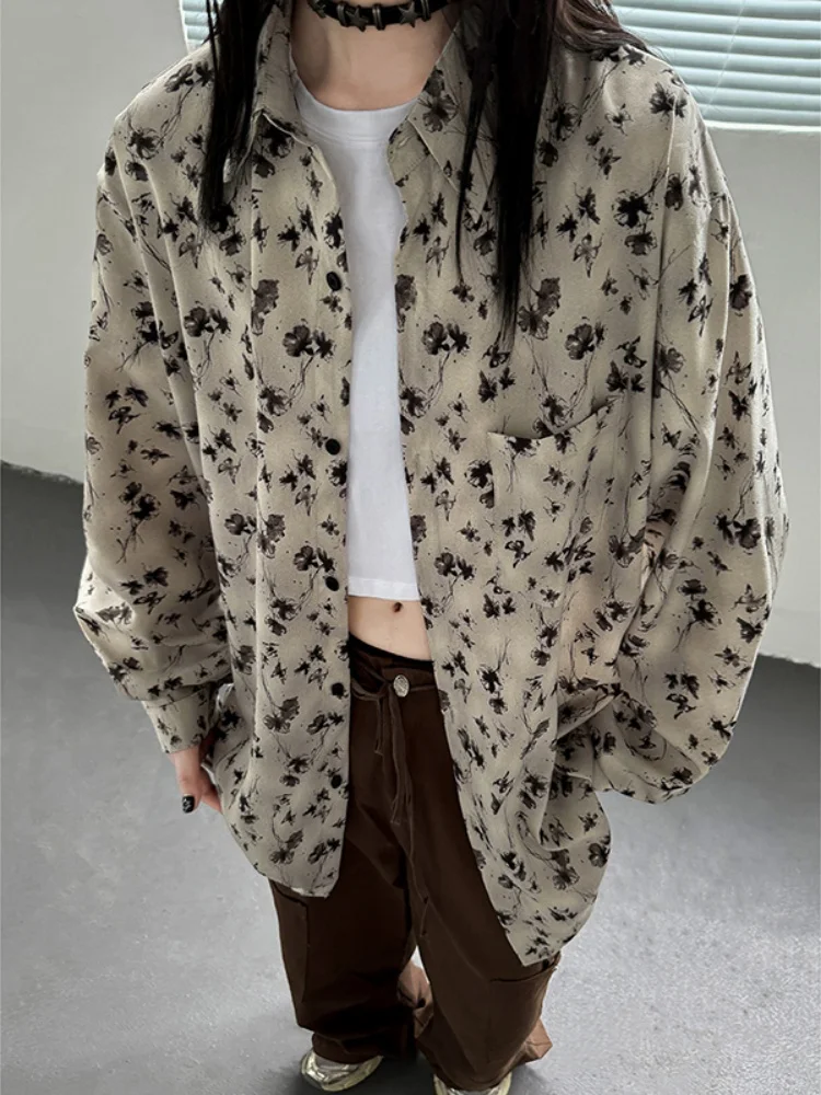 

New Chinese Sle Long Sve Floral irt Men's High End Sle k Theme Spring New Couple Layering Outerwear