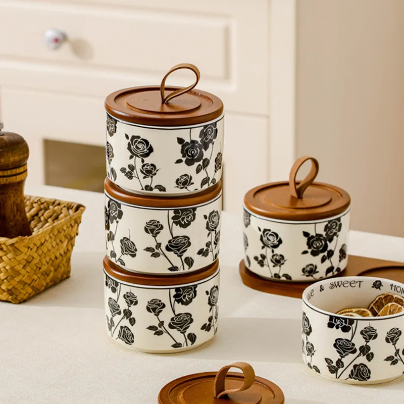 

Hepburn Black Rose Tea Canister Ceramic Storage Jar Airtight Coffee Bean Sugar Container