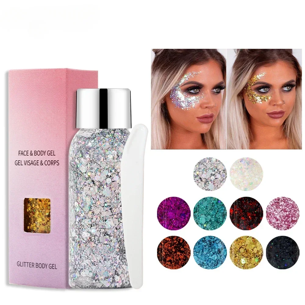 Multifunctional Eye Glitter Hair Body Face Glitter Gel Art Flash Loose Sequins Cream Festival Glitter Decor Eyeshadow Makeup