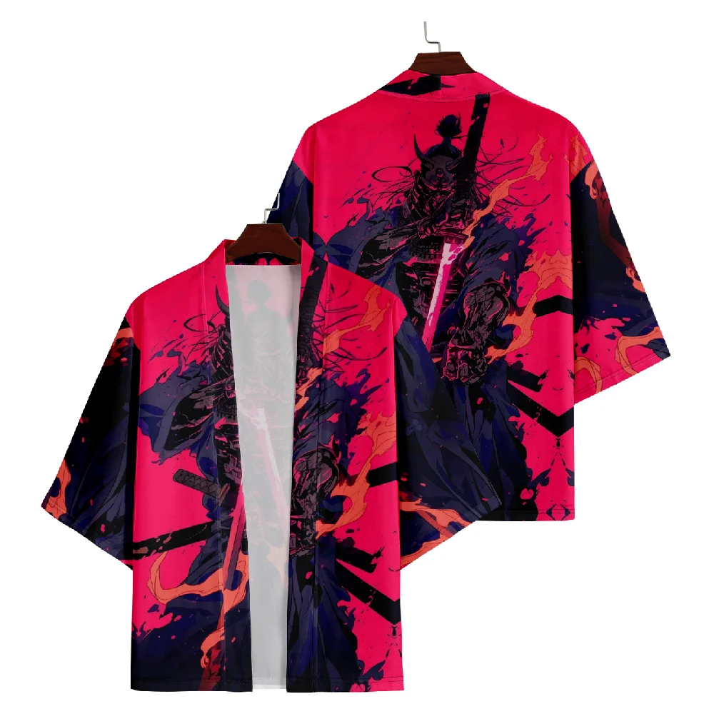 Verão praia japonês cosplay quimono harajuku guerreiro impressão camisa haori moda yukata feminino masculino robe