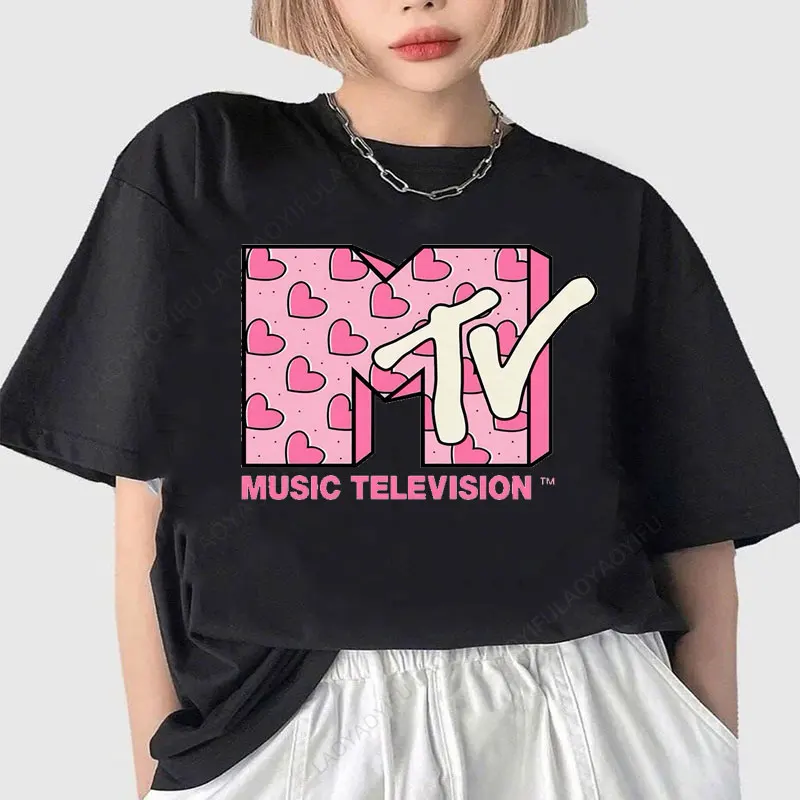 MTV الموسيقى التلفزيون الجرافيك بلايز 80s90s خمر الشارع الشهير موضة Crewneck للجنسين تيشيرت مطبوع رائجة البيع القطن Y2k الملابس #6