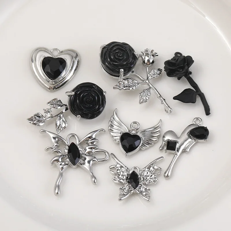 Kiss Jewelry Y2K Black Heart Cross Star Flower Jewelry Pendant Replaceable Accessories Earrings Necklace DIY Making Findings