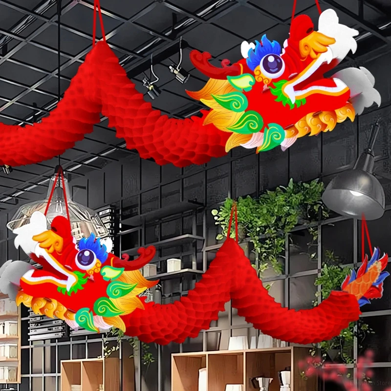 3D Chinese Paper Dragon Garland Hanging Decoration Spring Festival Ceiling Ornament for Lunar New Year Party Restaurant Supplies