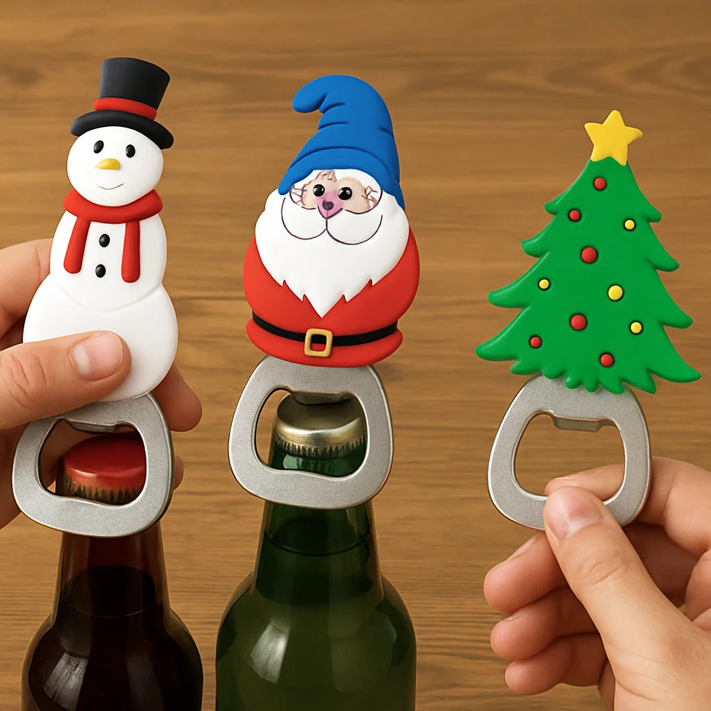 1-10 قطعة فتاحة البيرة عيد الميلاد سانتا وثلج سيليكون فتاحات الزجاجات الفولاذ المقاوم للصدأ ل نافيداد ديكور الحفلات واللوازم #1