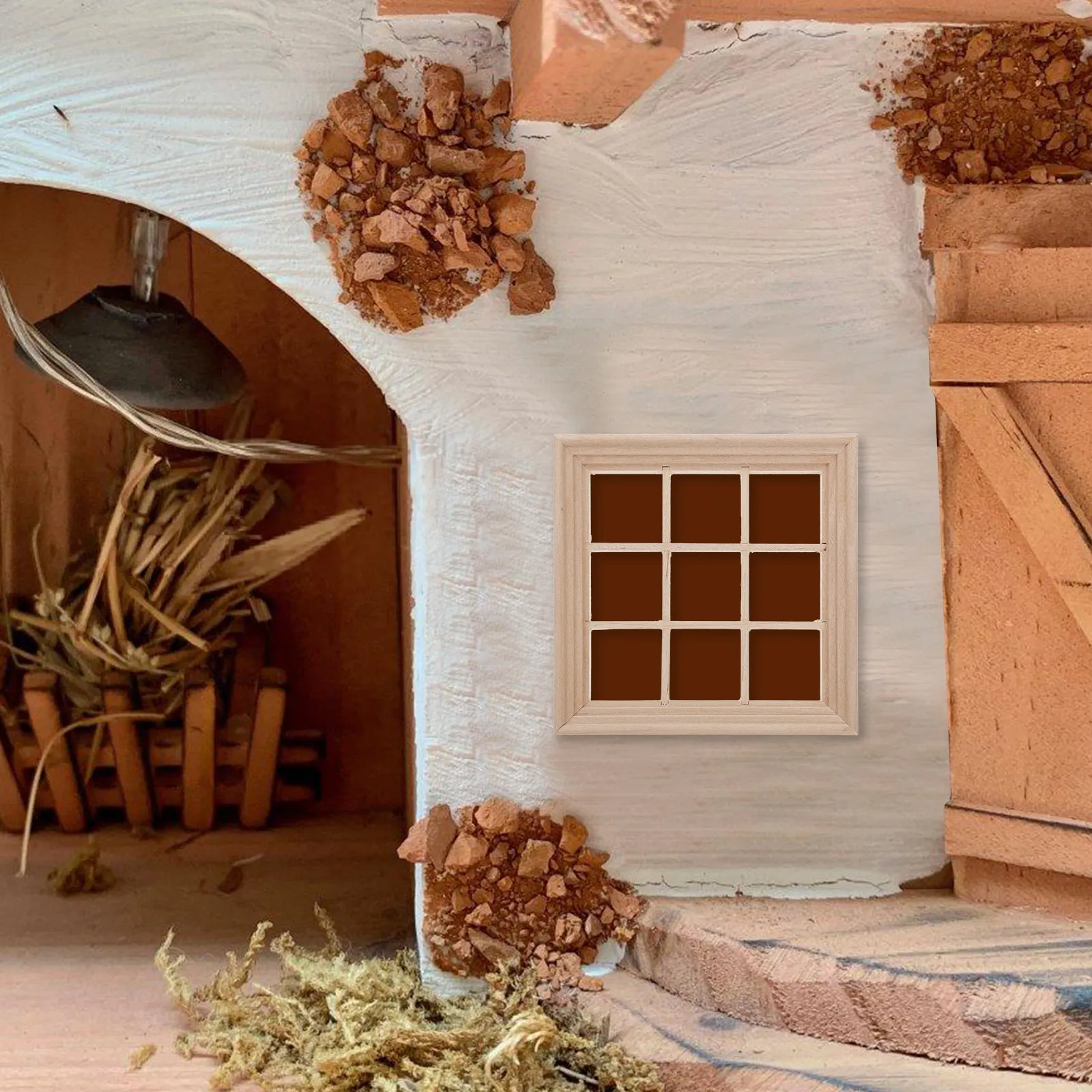 Wooden Dollhouse Window Frame 9-Grid Square Miniature for DIY Mini House Decoration Bedroom Ornaments