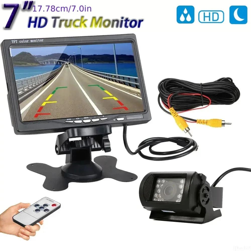 7inch TFT LCD Monitor Reverse Camera Night Vision Car Rear View Kit 18LED IR Backup Camera RV