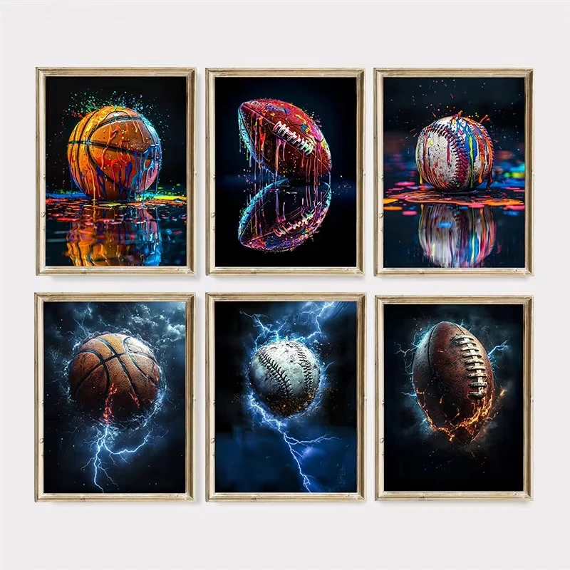 Cool Modern Graffiti Sports Ball Poster Basketball Baseball American Football Canvas Painting Wall Art Room Home Decor Fans Gift