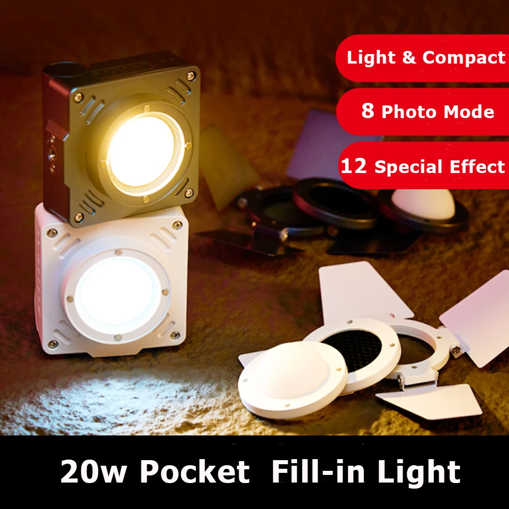 

20W Pocket LED Video Light 2700K-6500K Photography Light With Softbox Honeycomb Grid Barndoor for Photo Studio Vlog Live