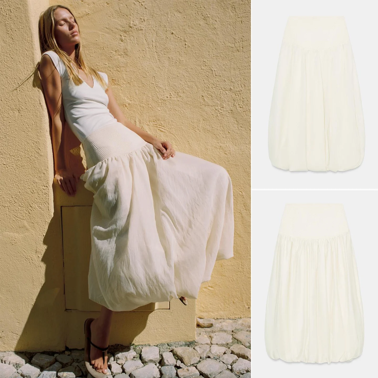 

Spring 2026 New Women's Knitted Skirt High Waist Ballon Style Vacation Splice Construction Polyester Fiber Umbrella Skirt