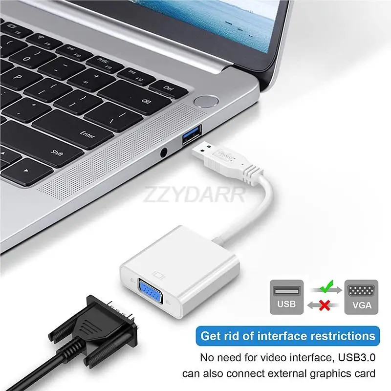 Adaptador de Vídeo USB 3.0 para VGA, 1080P, Conversor Multi-Display, Cabo de Vídeo para Projetor, Laptop, Monitor, PC, TV