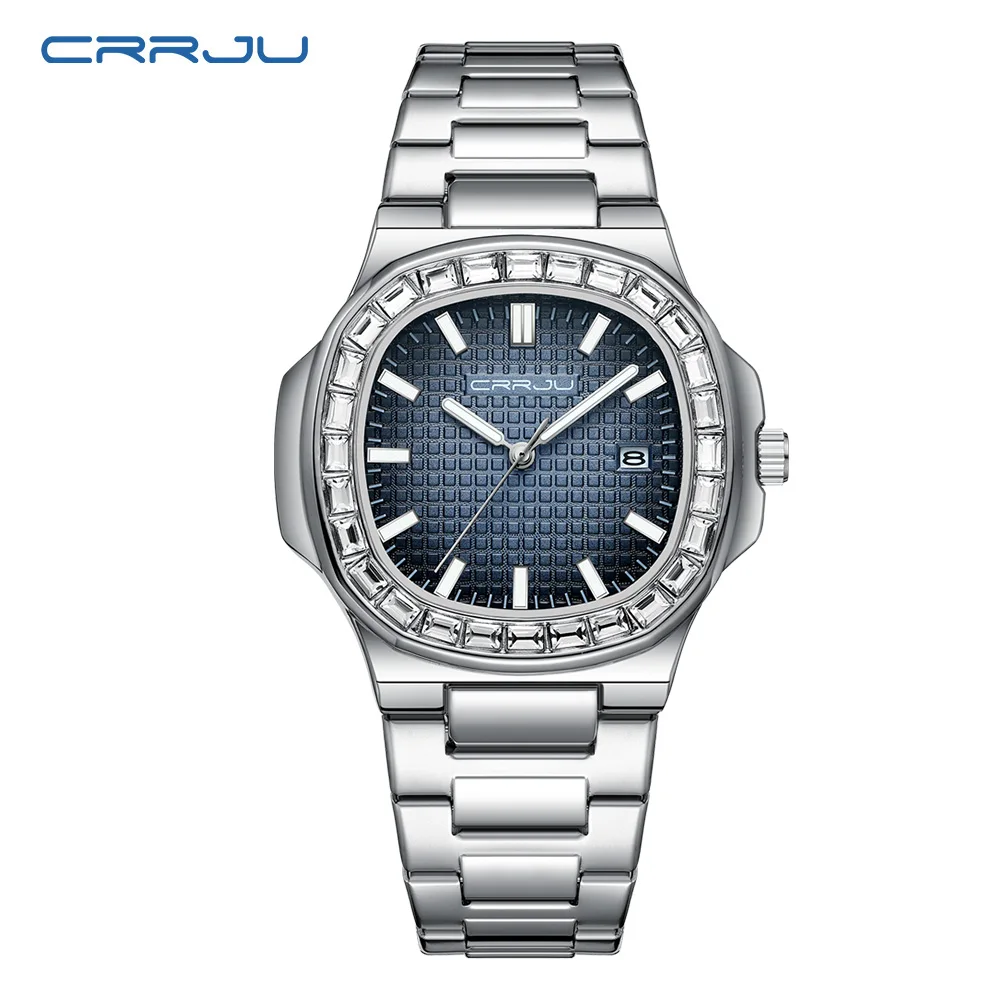 CRRJU Luxury Watch Business 30M Waterproof Male Clock Luminous Date Stainless Steel Square Quartz Men Watch reloj hombre New