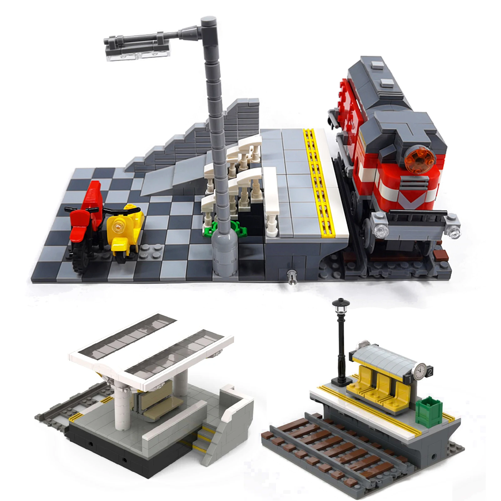 MOC Model Train Track Station Platform Building Blocks  High-tech Bricks Parts Traffic Hinge City GTC Ornament Toys for Children