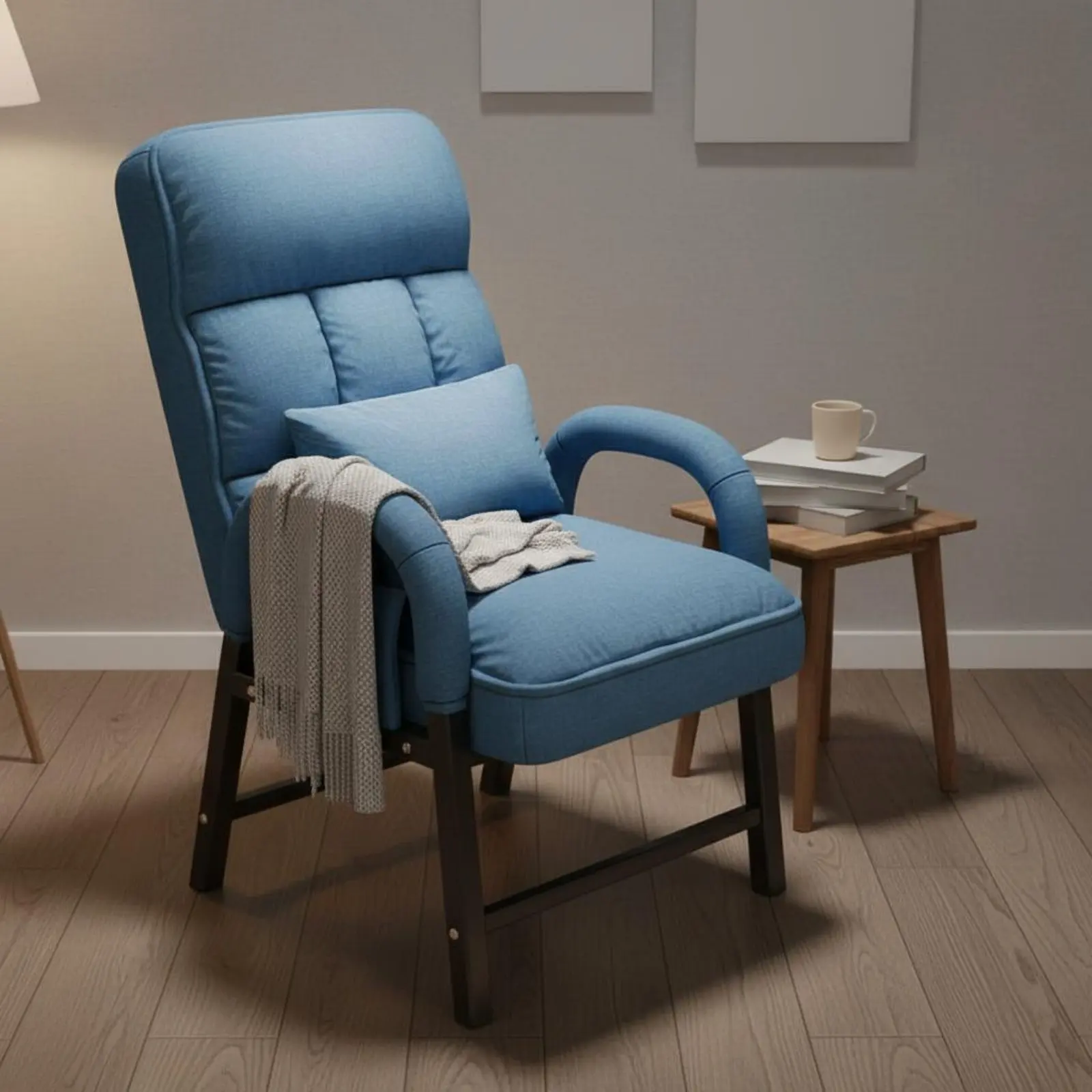 High Spine Lazy Sofa Chair Adjustable Backrest Textile Recliner Armchair Upholstered Armchair with Footstool Sturdy Duty Frame view 4