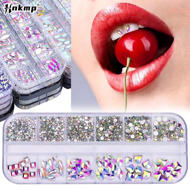 12-Grid Dental Tooth Gems Crystal Diamond Ornament Diy Tools Various Shapes Color Teeth Jewelry For Denture Acrylic Dental Acc