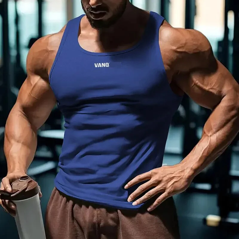 Summer Men's Slim Fit Sports Vest Trendy Brand Printed Solid Color Quick Dry Breathable Casual Fitness Top for Men