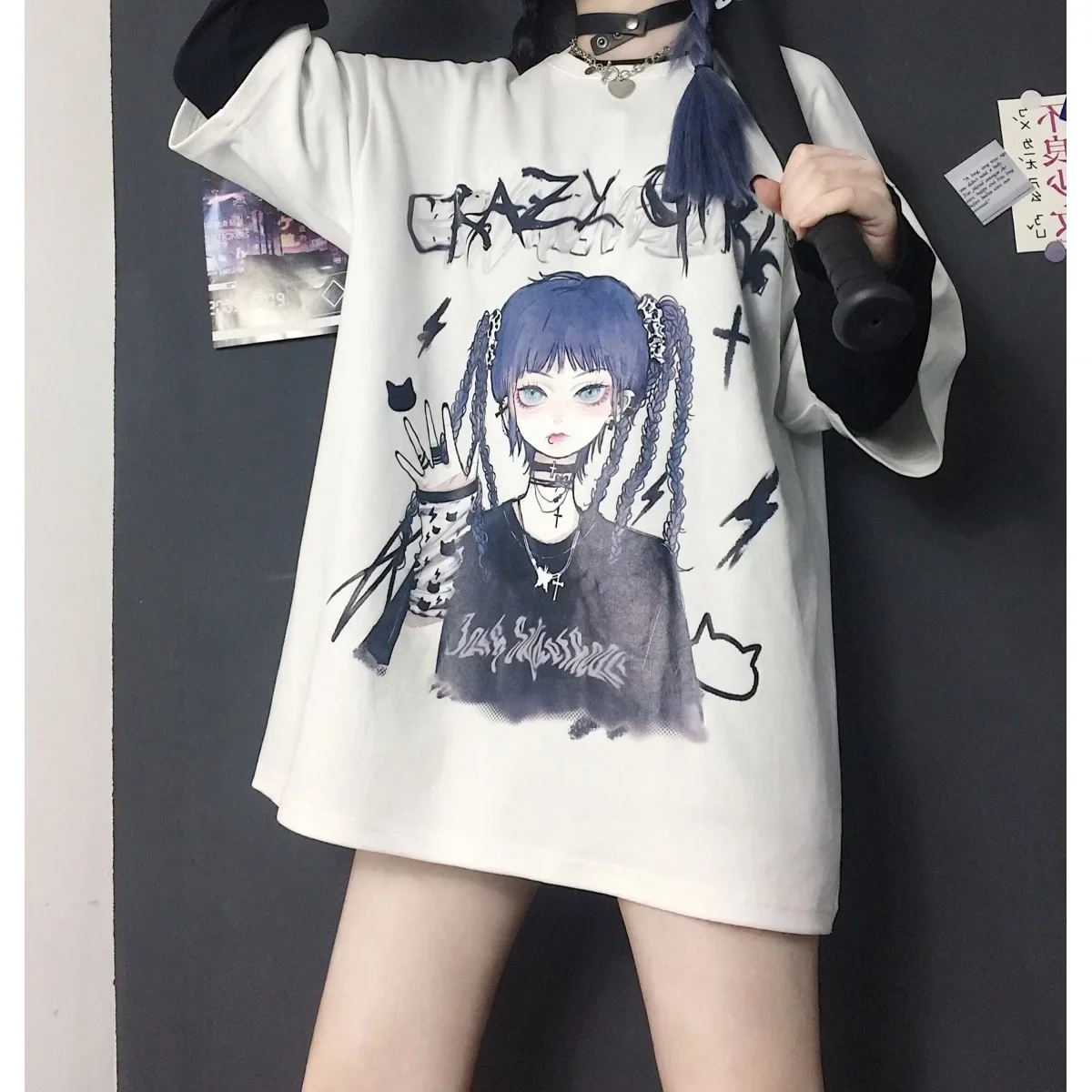 Women Anime Female T Shirts Harajuku Graphic Casual T-shirt Party Day Short Sleeve Oversize T-shirt Ulzzang Clothes