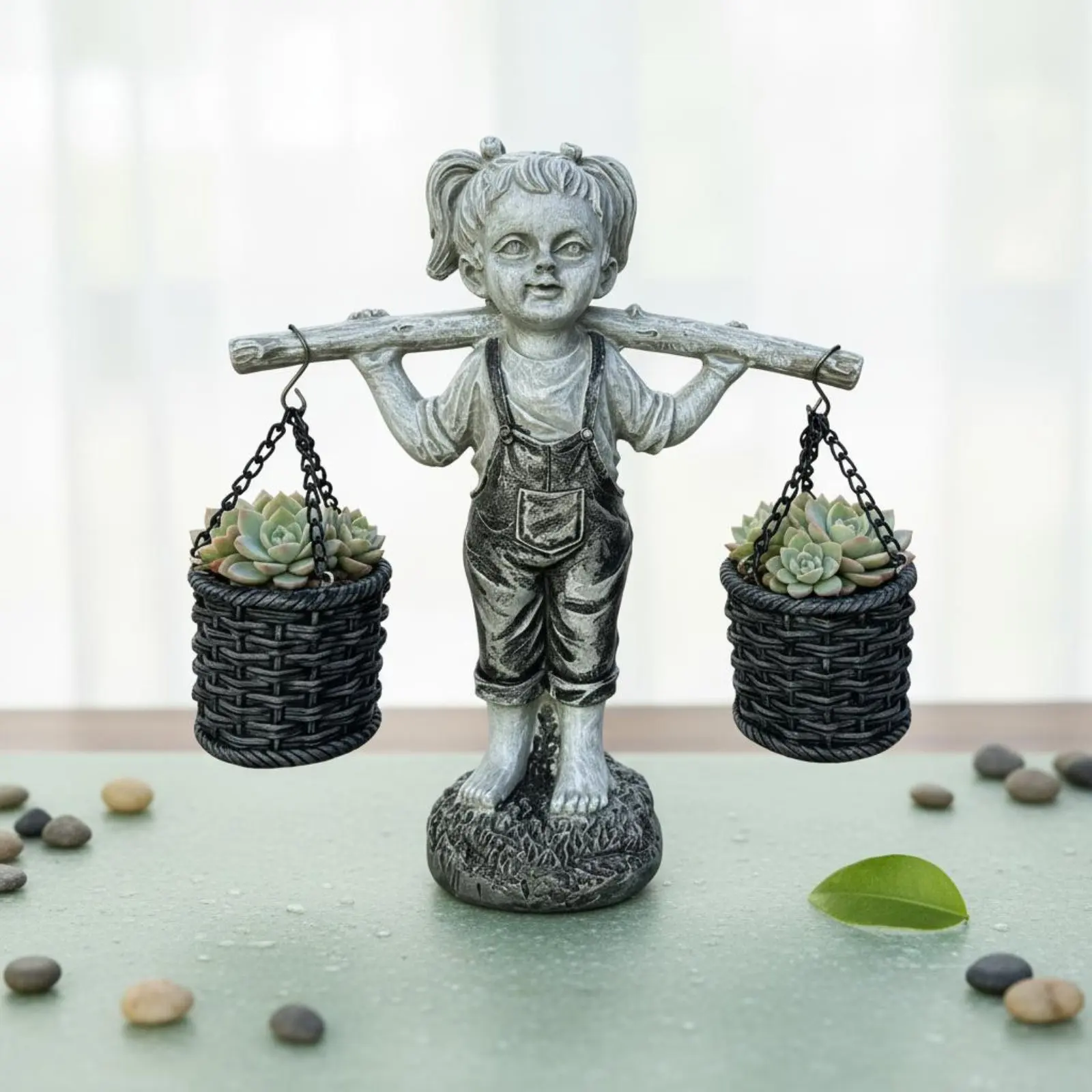 

Girl Planter Statue Lifelike Details Outdoor Girl Ornament Miniature Garden Sculpture Handmade Look Resin Figurine for Yard