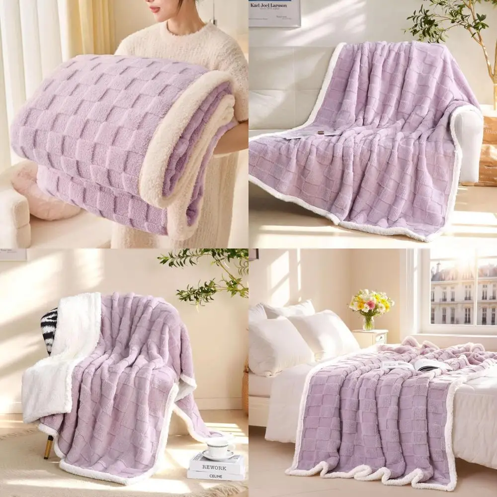 

Purple Sherpa Flannel Throw Blanket - Cozy, Thick, and Soft for Couch or Bed, 80x90 Inches