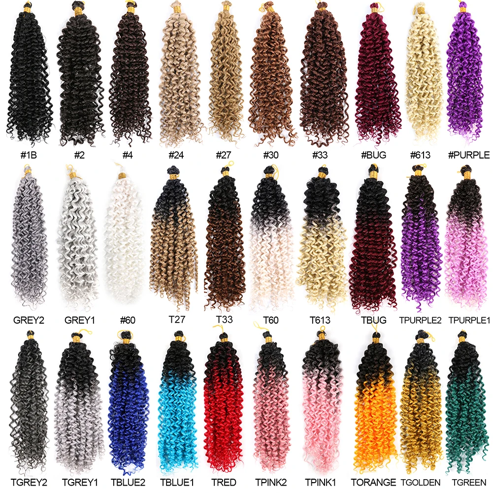 Synthetic Afro Kinky Curly Braiding Hair Ombre Water Wave Crochet Hair Fluffy Afro Curls Bulk Hair Extensions For Daily Cosplay