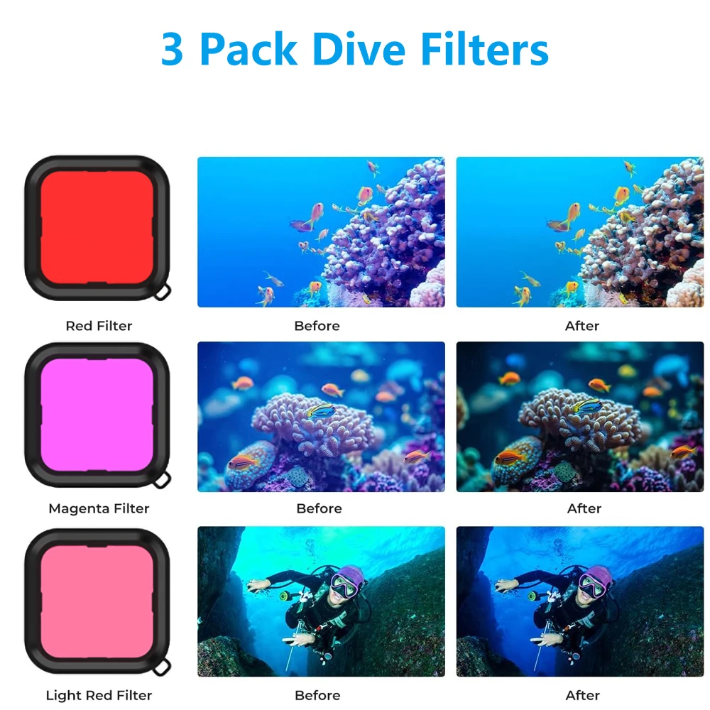 Waterproof Housing Case Protective 60M/196FT Underwater Dive Shell for GoPro Hero 12 11 10 9 Black Action Camera Accessories Kit